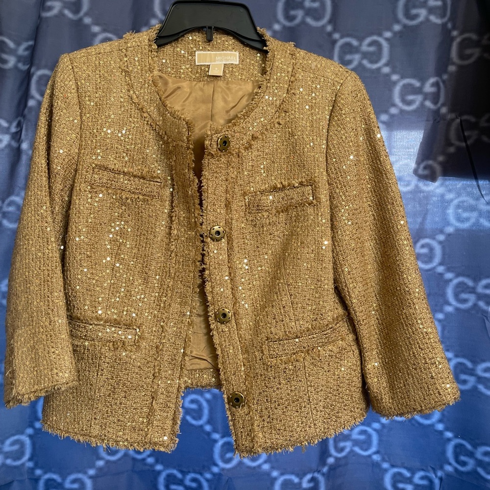 Michael Kors Gold Cropped Blazer with Textured Fabric size 8 pre owned